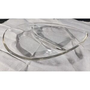 Vintage Atomic MCM Boomerang‎ Clear Glass Divided Dish Bowl 9" x 5" x 1"